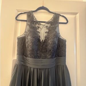 Azazie Gray Lace Maxi Dress